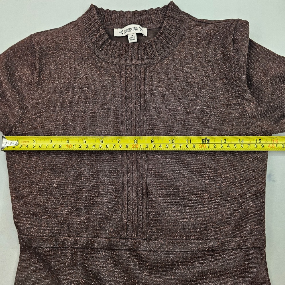 Nanette Lepore Brown Lurex Sweater Dress M Mock Neck Tiered NM2F11P61 $138 NEW - Picture 5 of 11